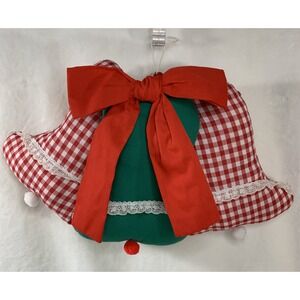 Vintage Handmade Holiday Christmas 3 Red Gingham Bells Wall Door Hanger 18"x10"